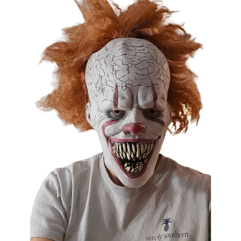 Penny Wise The Clown IT Realistic Face Mask Hair Halloween Scary Adult NEW